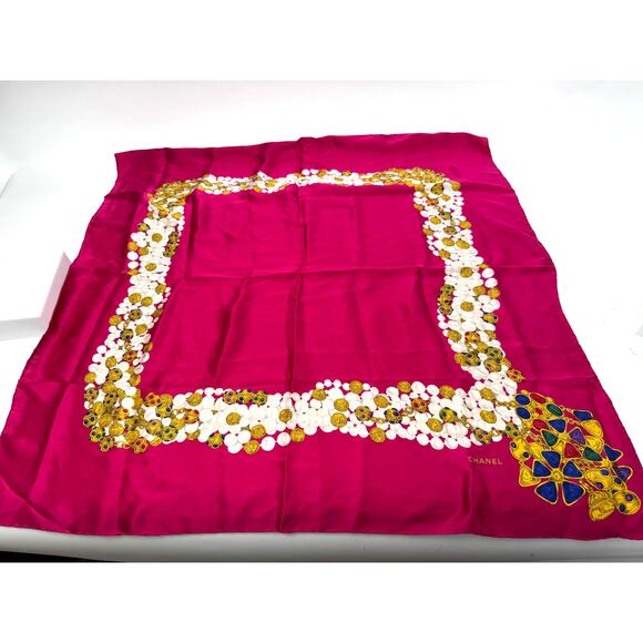 Chanel Deep Fuchsia Silk Gripoix Design Scarf - Picture 1 of 14